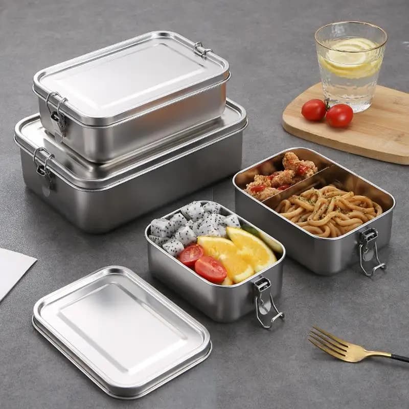 Contenitore per Pranzo a Doppio Chiusura con Coperchio in Acciaio Inox 304, Portatile e Isolato per Studenti