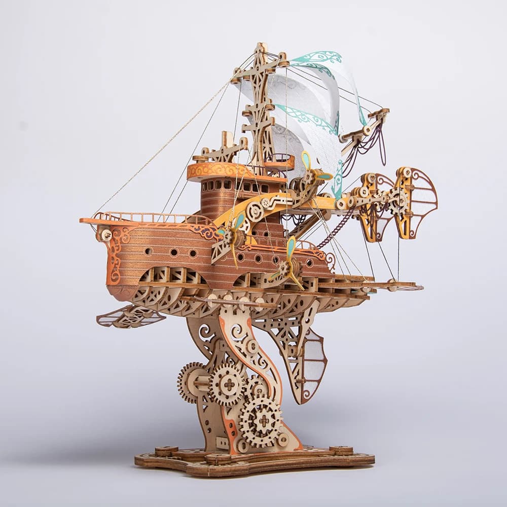 Puzzle in legno 3D fai-da-te Fantastica astronave Modello di assemblaggio popolare Un regalo di compleanno per un ragazzo Steampunk Decorazione della stanza del computer Giocattoli