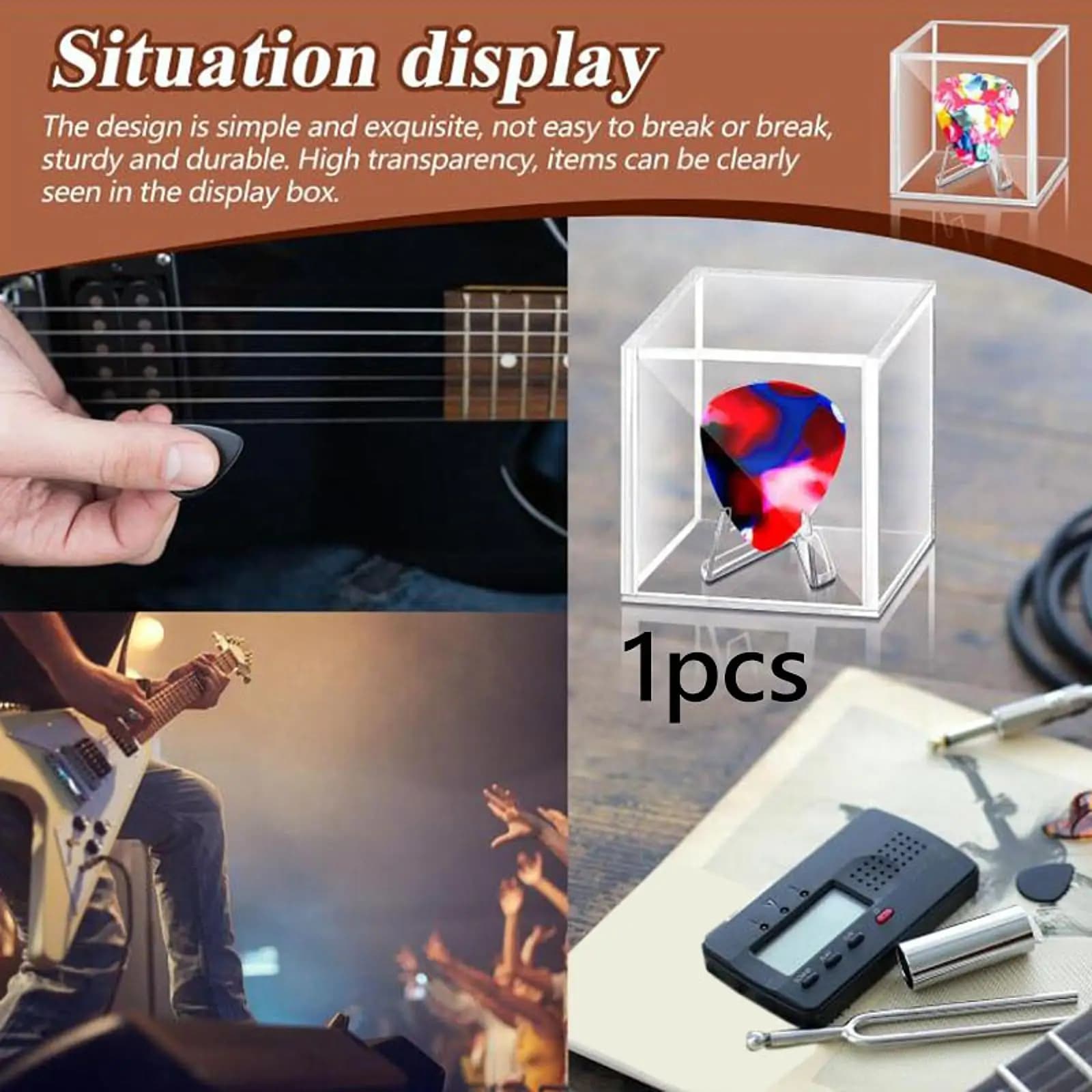 Scatola per esposizione per plettro per chitarra con supporto per riporre 1,97x1,97x1,97 pollici Custodia per plettro per display decorativo per amante di ukulele per basso elettrico