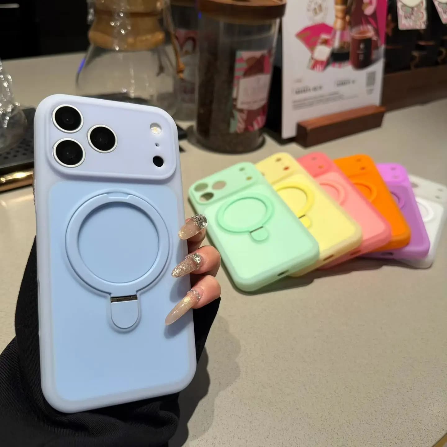 Custodia per telefono in silicone semi-trasparente morbida con supporto, protezione per l'obiettivo, colori caramella e gelato per iPhone per Apple