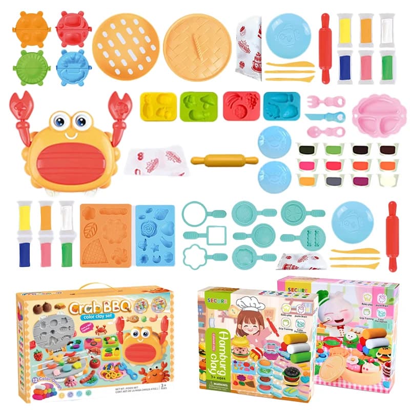 Kids Pretend Play Kitchen Toys 6/12 Colors Girls Boys Food Maker Play Dough Set Barbecue Hamburger Pastries Clay Mould Tools Kit