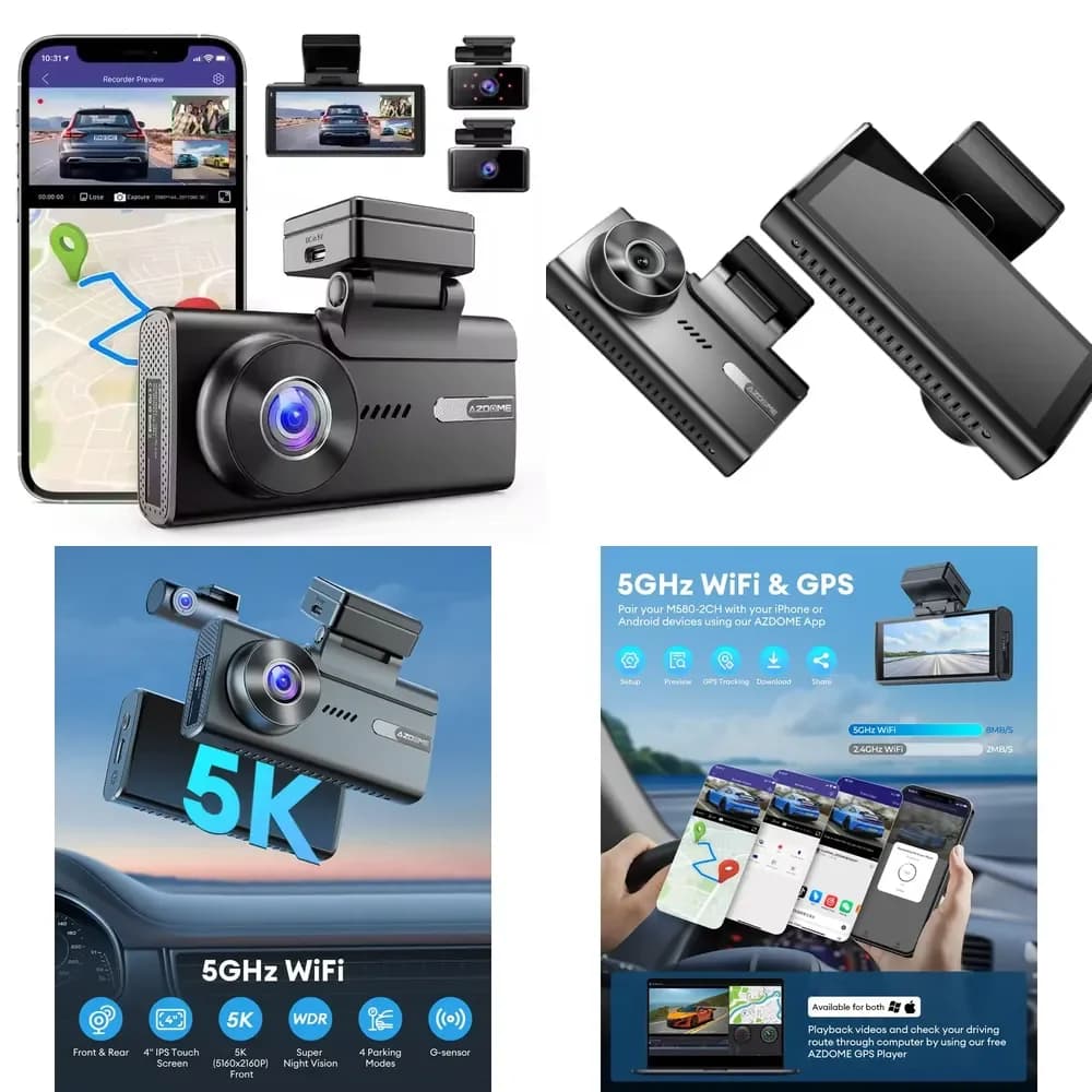 Dash Cam 5K con Tracker Veicolare, DVR Auto 4K a 3 Lenti con Wi-Fi Dual Band 2.4G/5G, Scatola Nera con Garanzia di 1 Anno