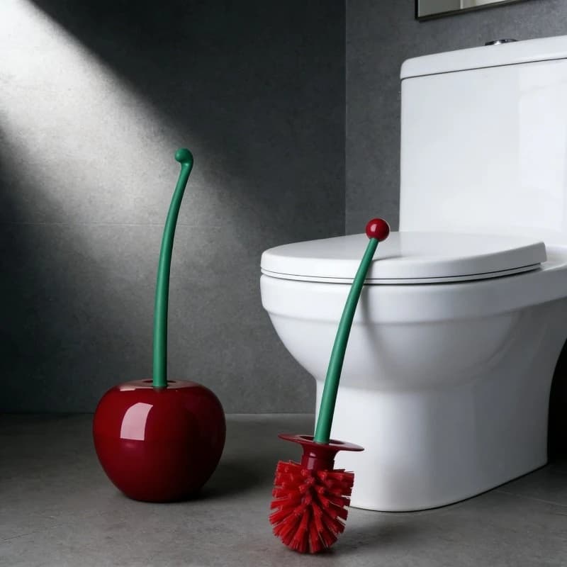 Creativo e Grazioso Set Porta Spazzolino WC a Forma di Ciliegia Rossa, Accessori per Bagno, Contenitore per Strumenti di Pulizia