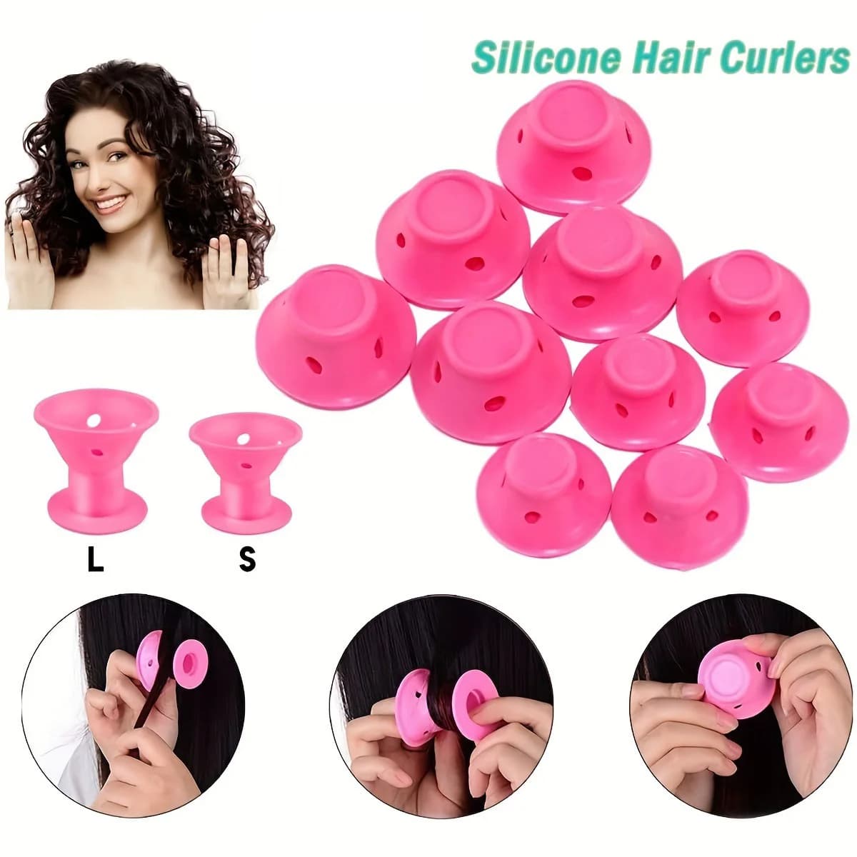 Set of heatless hair curlers: 10 pieces including large and small soft rollers for the night for women and children, lazy hair curlers