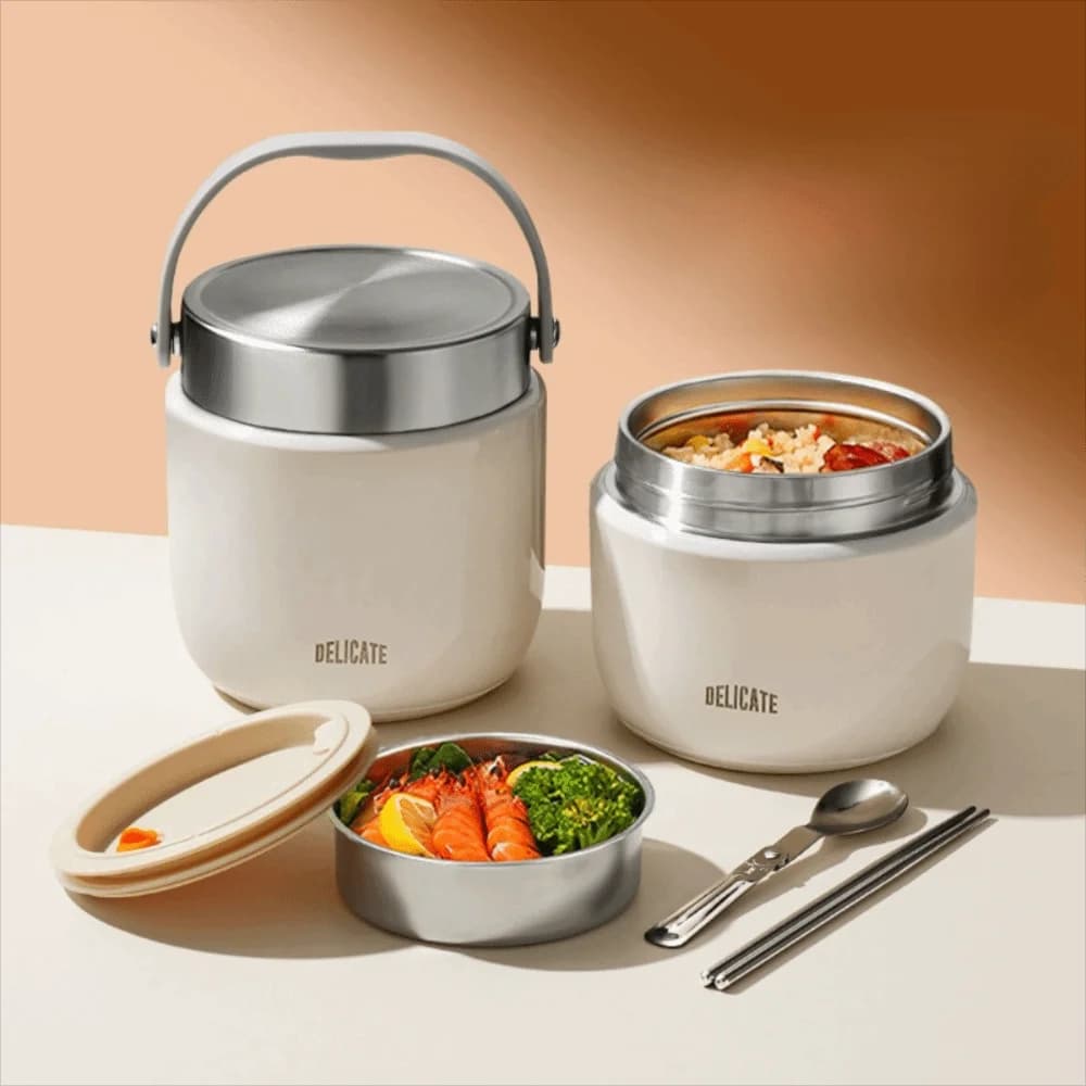 Contenitore Termico per Alimenti a Doppio Strato con Cucchiaio, Ermetico, in Acciaio Inox 304, Thermos per Zuppa