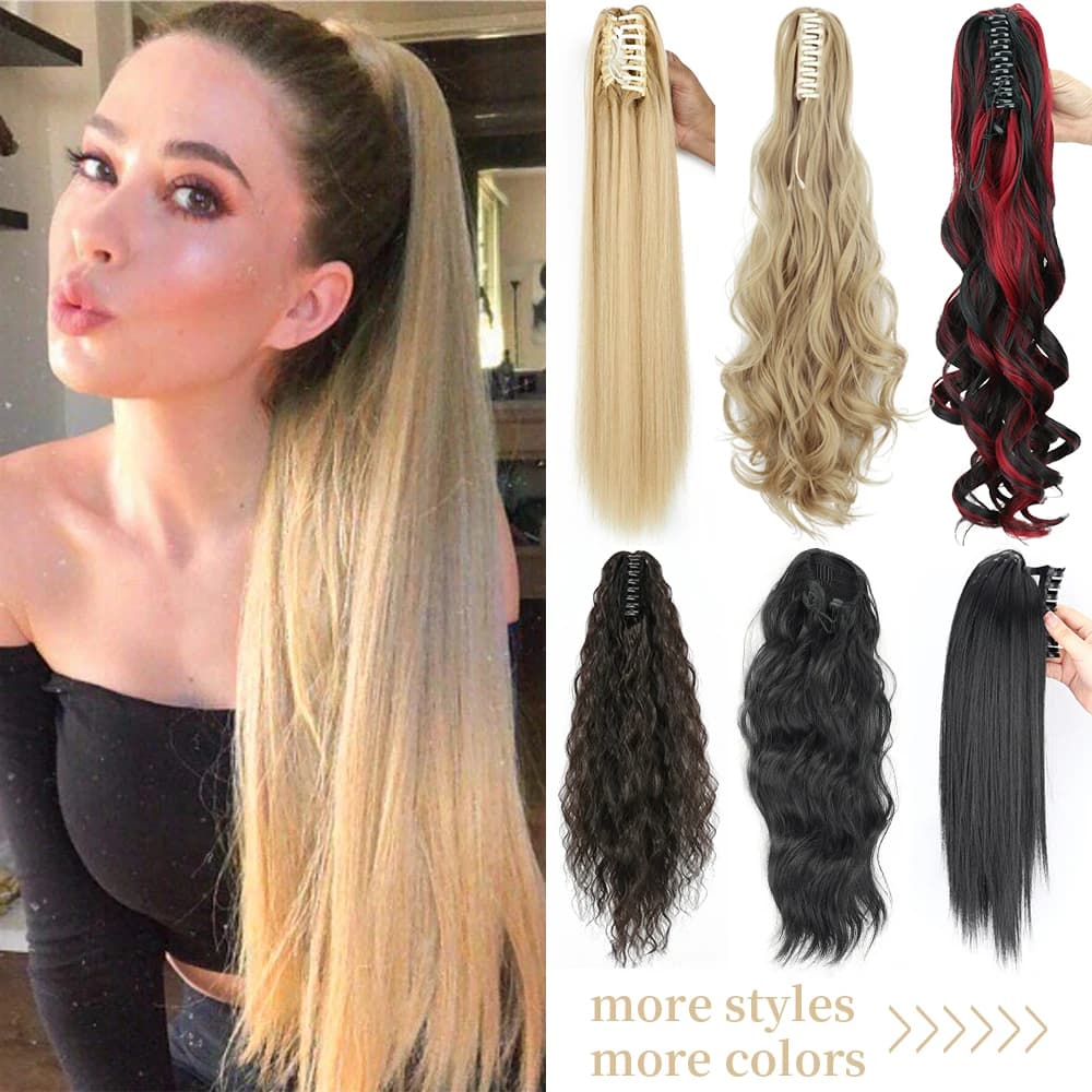 24 Inch Heat Resistant Synthetic Straight Long Claw Clip on Hair Extension Piece Horsetail For Women's Days Daily Use