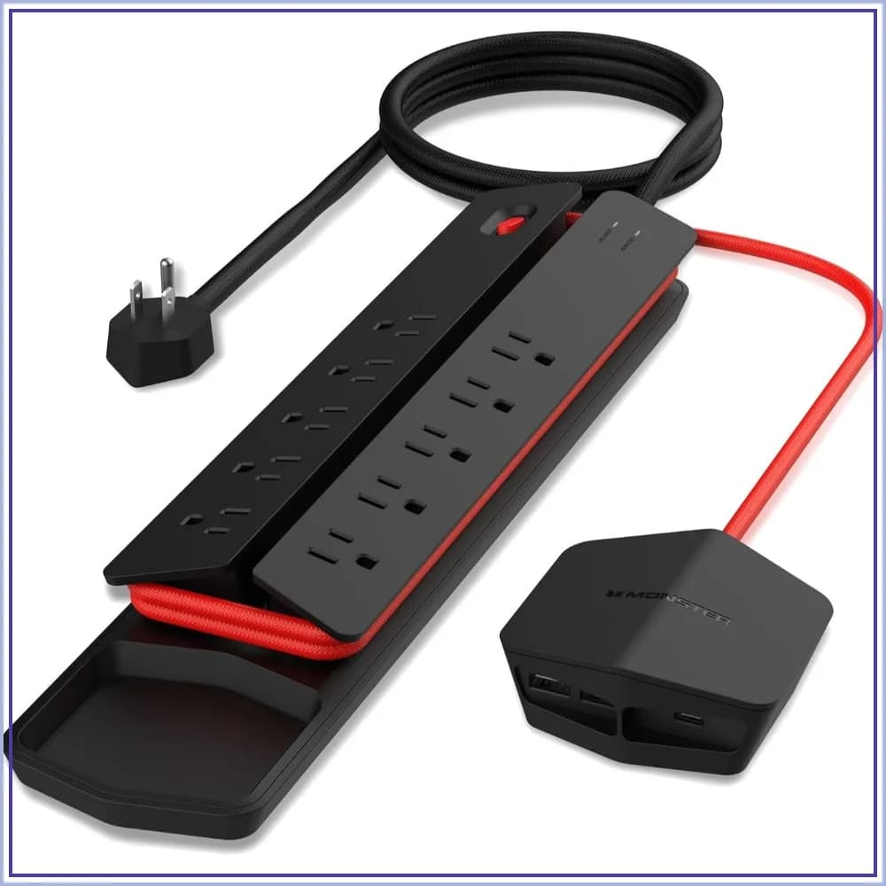 Surge Protector Power Strip with 10 AC Outlets, 2 USB-A & 1 USB-C (20W), Detachable Magnetic Hub, 6ft Cord, 5000J