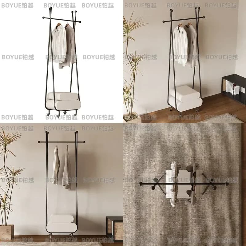 Luxury Floor Standing Coat Rack with Integrated Bedside Table Vertical Clothes Hanger for Bedroom Living Room Home Storage
