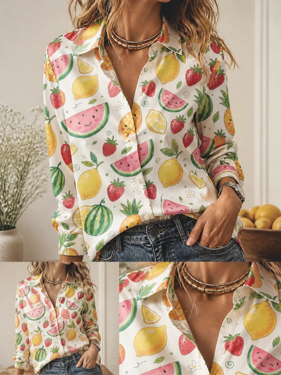 Lightweight Single Breasted Blouse for Women, Long Sleeve Loose Cut Daily Travel Leisure Basic Shirts