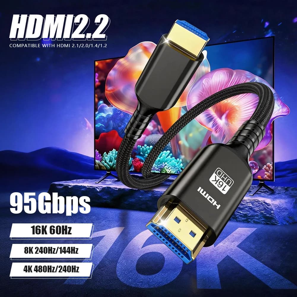 16K HDMI 2.2 Cable 96Gbps High Speed 8K@240Hz 4K@480Hz Support HDMI 2.1 eARC Dynamic HDR For PS5/PS6 Laptop Gaming Graphics Card
