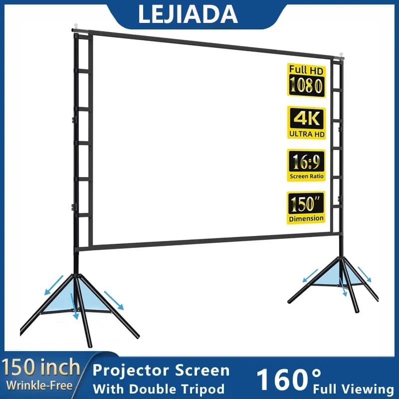 Schermo del proiettore LEJIADA con supporto bianco antirughe 60-150 pollici 160 ° angolo di visione schermo bifacciale Home Theater all'aperto