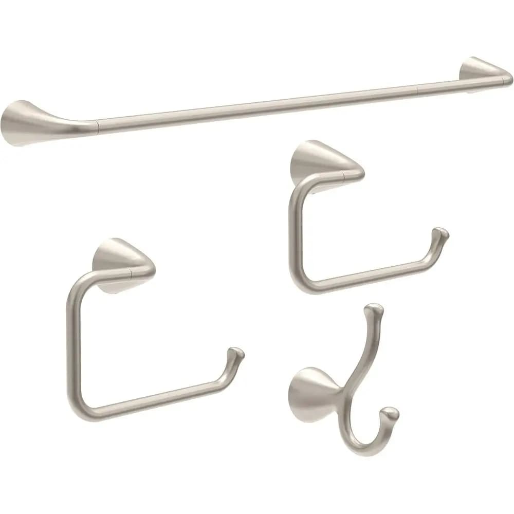 Set di accessori da bagno in nichel spazzolato da 4 pezzi: 18 portasciugamani con 6 prolunghe, porta carta igienica, anello porta asciugamani, gancio