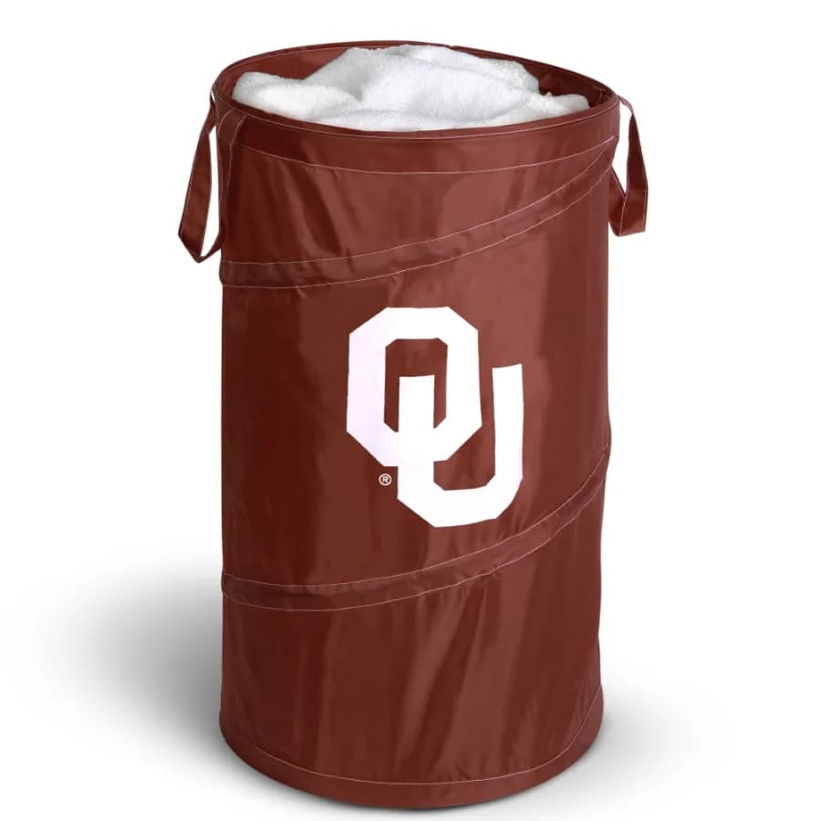 Pop up Spiral Laundry Hamper Bag - 15 x 25 in - University of Oklahoma - Crimson and Cream - Oklahoma Sooners