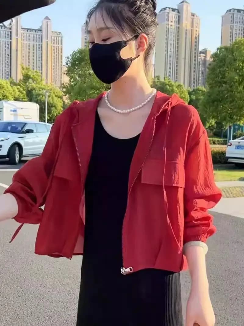 Women's Loose Breathable UV Protection Hat Jacket Transparent Chic Casual Long Sleeve Zipper Closure Color Daily Wear