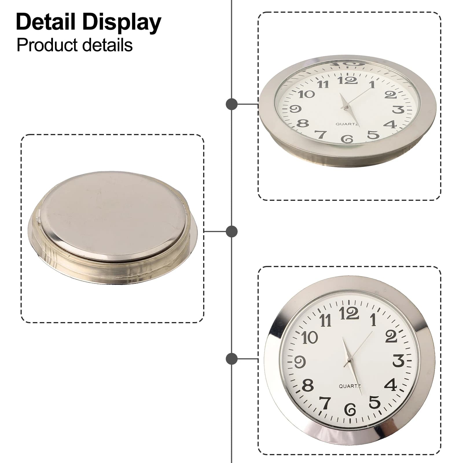 55mm Round Quartz Clock Insert Replacement Mini- Quartz Movement Miniature Clock With Roman Numerals Silver Gold Trim