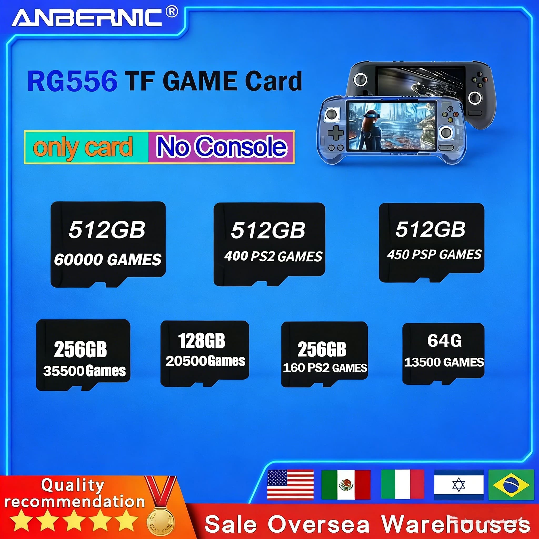 Scheda di Memoria TF da 512GB per ANBERNIC RG556 con 61000 Giochi PS2 PSP, Console Portatile per Giochi Classici e Simulatore