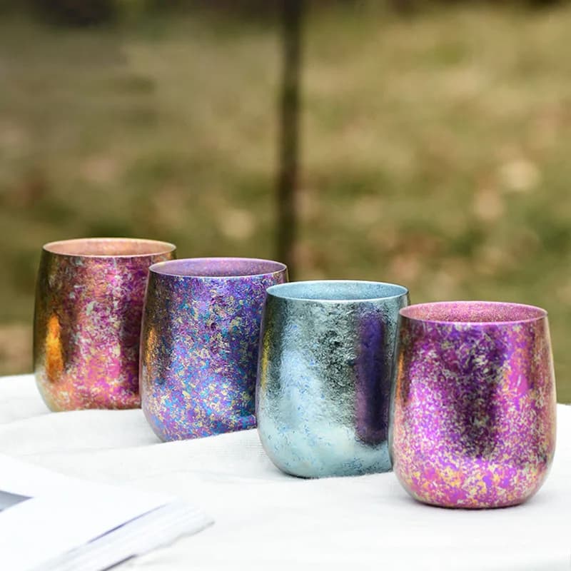 Tazza per Uova in Titanio Puro 60/120/240ML, Doppio Strato Spesso, Isolamento Termico, Antibatterico, Effetto Ghiaccio, Boccale da Birra per Esterni