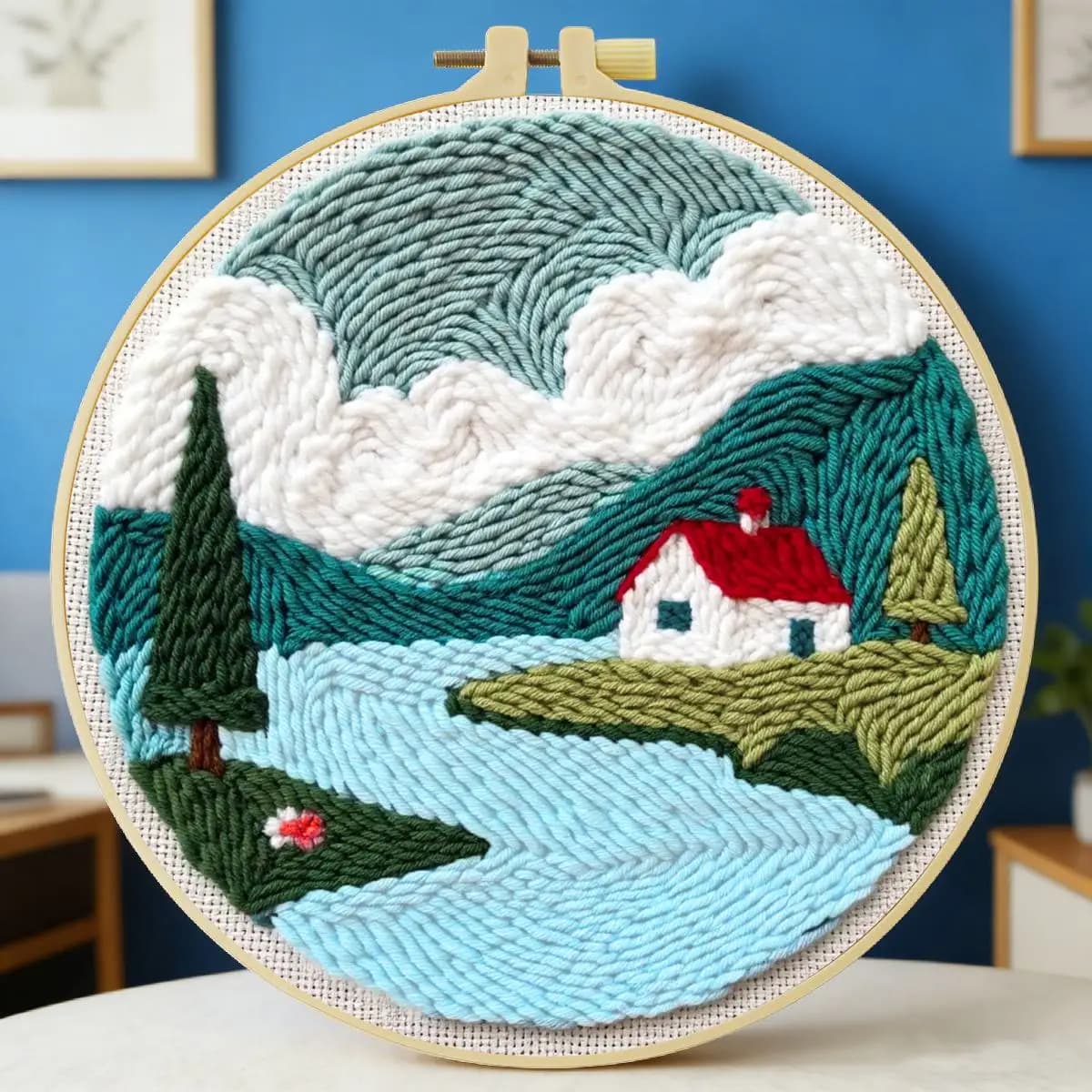 20X20CM/7.87inch Rural Area Punch Needle embroidery Set Kit Stitch embroidery Knitted embroidery DIY Handmade Gift