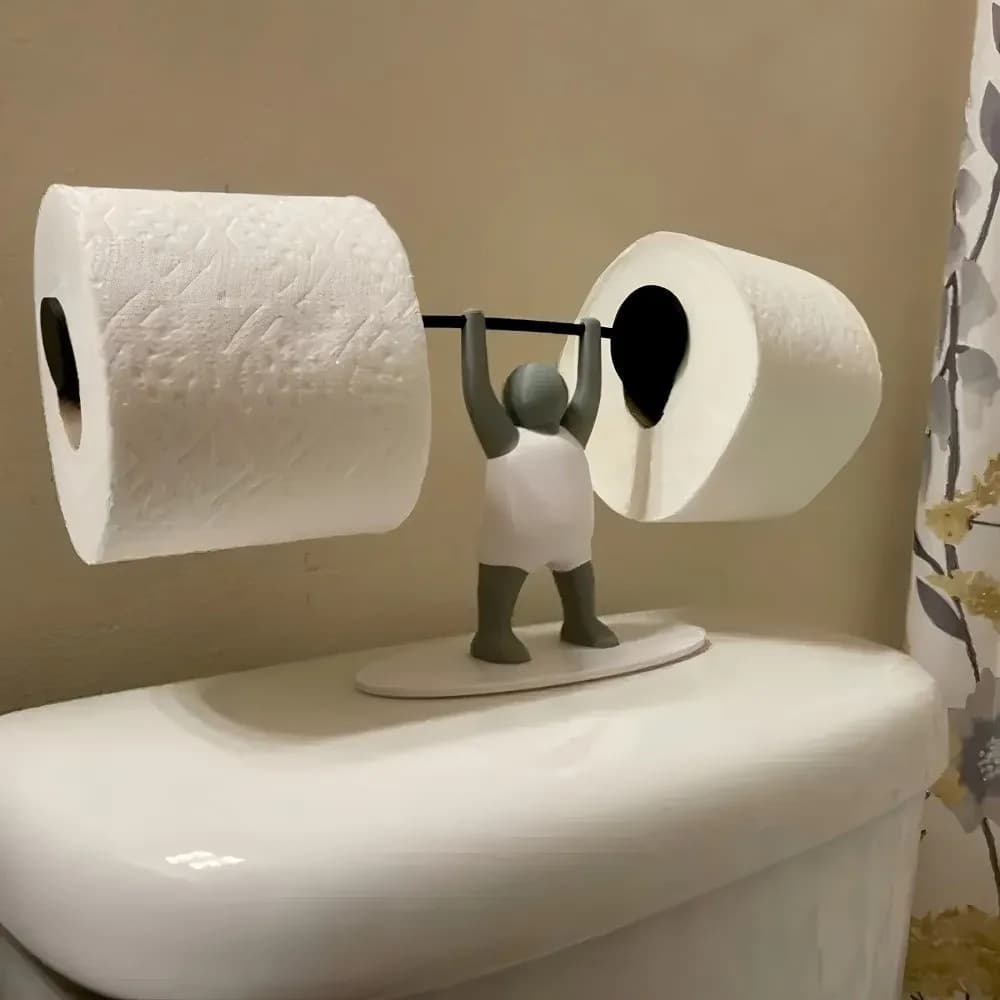 Divertente Portarotolo Igienico a Tema Sollevamento Pesi, Salvaspazio, in Plastica Stampata in 3D, Porta Carta Igienica a Tema Fitness