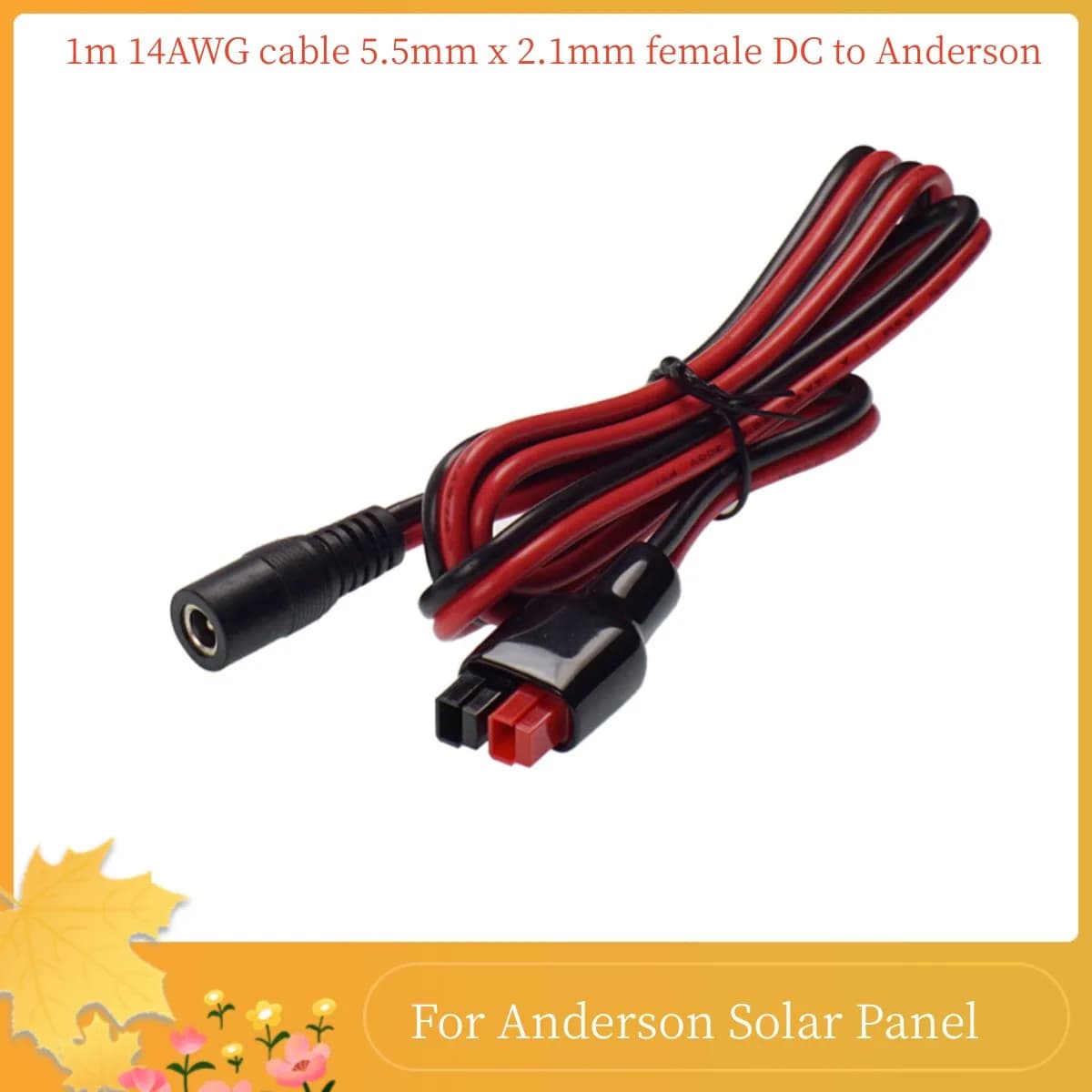 Cavo da 1m 14AWG con connettore DC femmina da 5,5mm x 2,1mm a Anderson per ricarica solare, adatto a generatori portatili e pannelli solari.