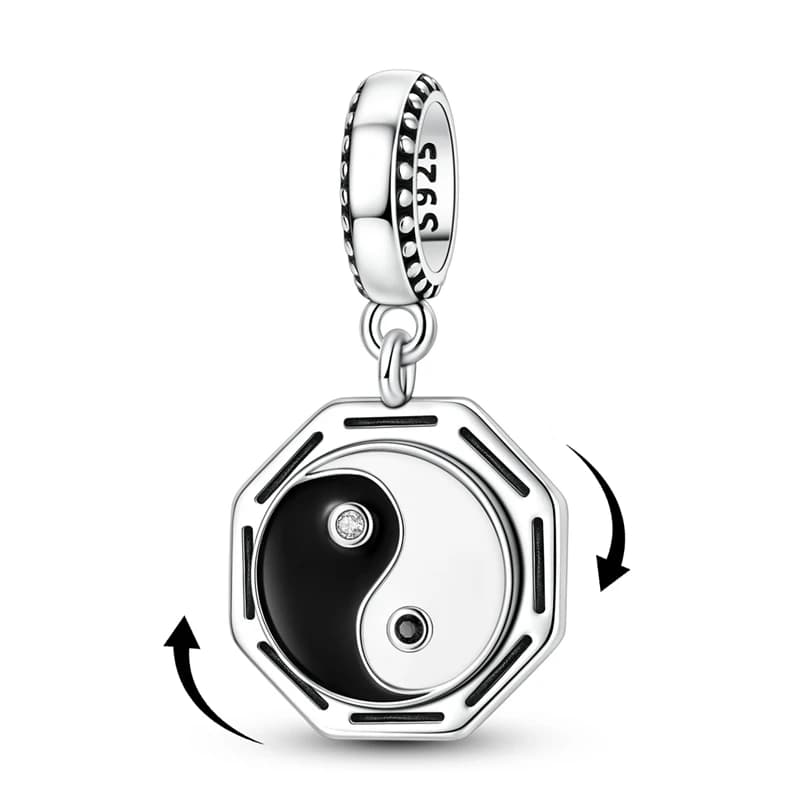 925 Sterling Silver Charms Bead Zircon Tai Chi and Bagua Rotating Dangle Fit Original Bracelet DIY Women Jewelry Gift