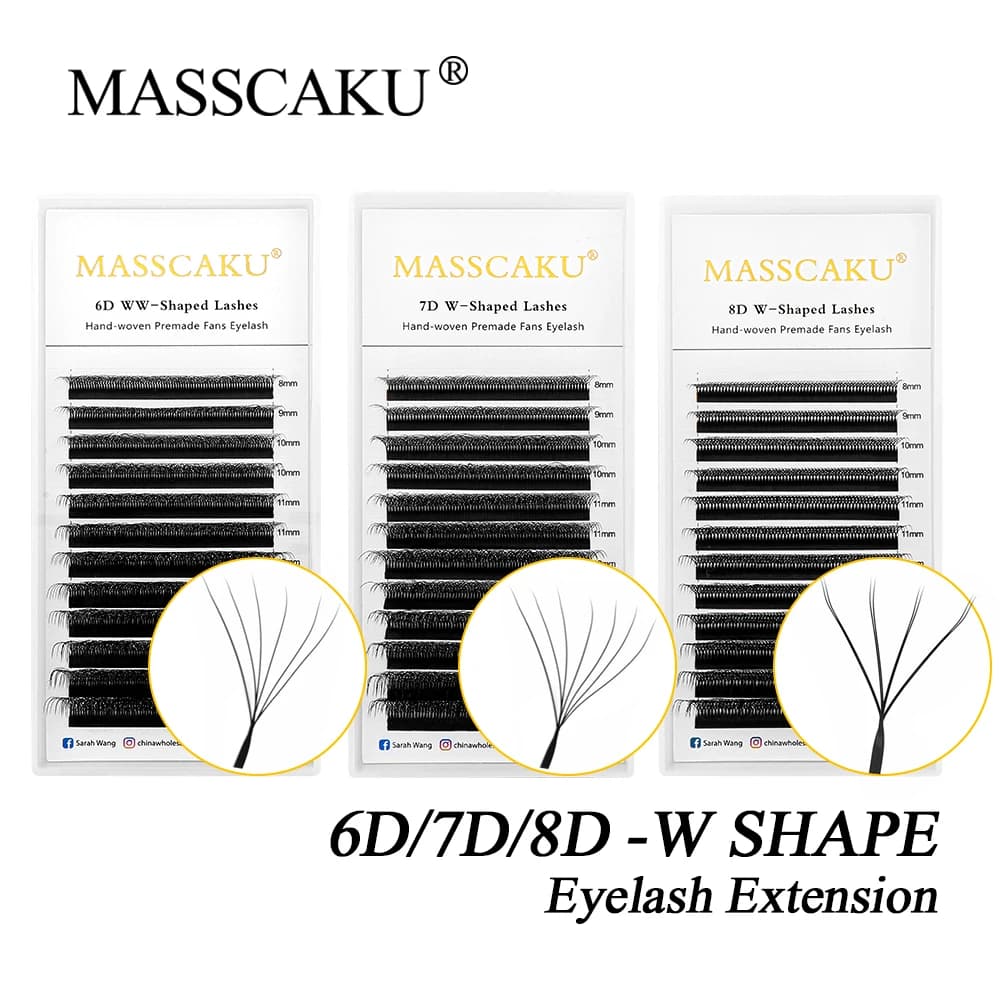 MASSCAKU W Shape Bloom 6D/7D/8D C/D Curl 0.07mm Automatic Flowering Prepacked Volume Fans Natural Soft Eyelash Extensions