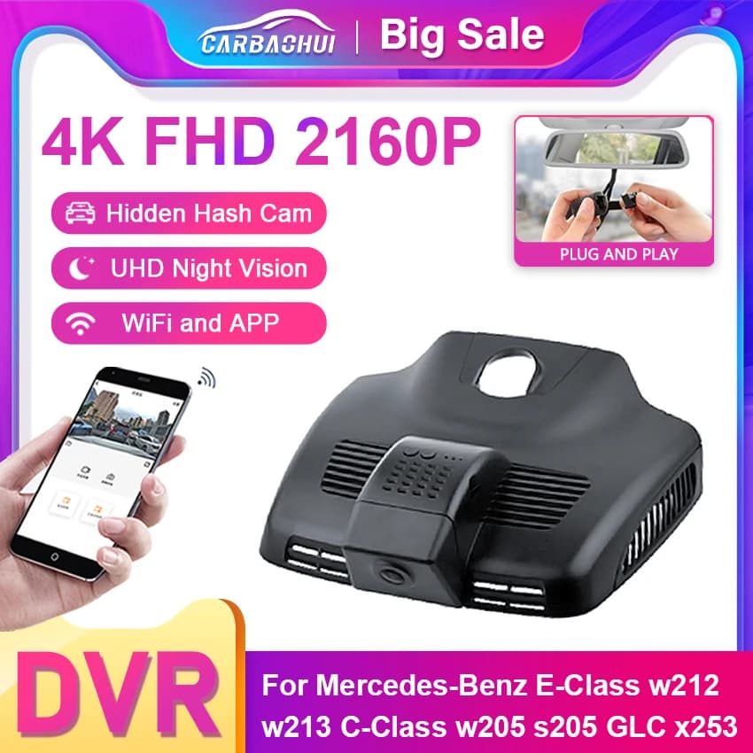 New Plug And Play Dashcam 4K 2160P Hidden Wifi Car Dvr Dash Cam for Mercedes Benz class E w212 w213 class C w205 s205 GLC x253