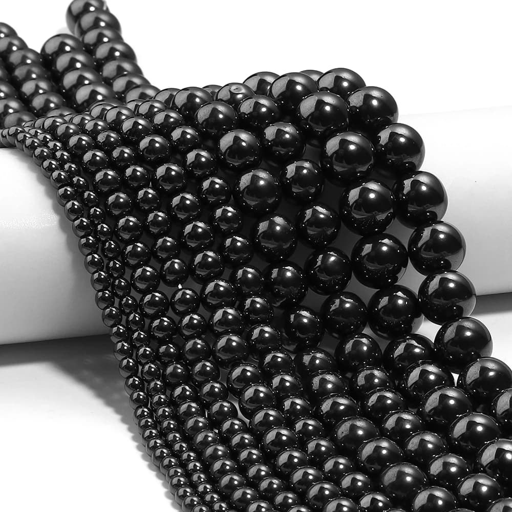 1 Filo/Lotto di Perle in Pietra Naturale, Ematite Nera Magnetica Rotonda, Perle Distanziatrici Sciolte per Creazione Gioielli, Bracciali e Collane