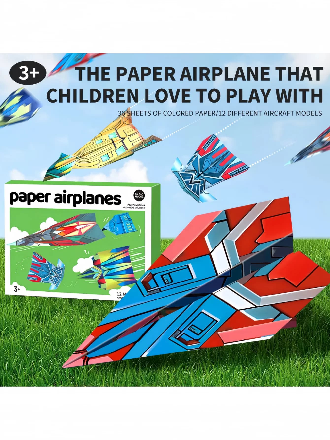 36 Sheets 12 Models DIY 3D Paper Plane Kit, colorful origami airplane toys for kids, educational STEM craft toys, suitable for b