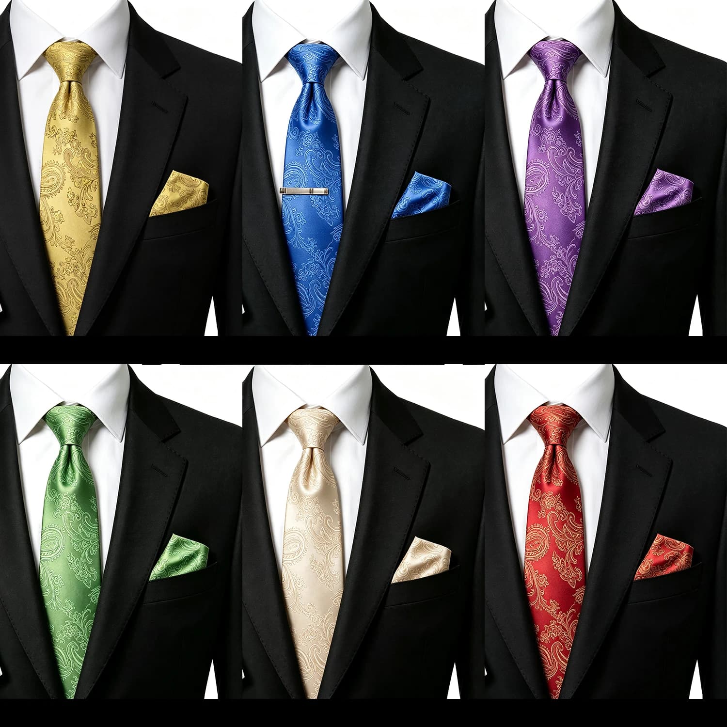 20colors men's formal purple and red paisley jacquard tie scarf and tie clip set jacquard weave suitable for weddings man‘ gift