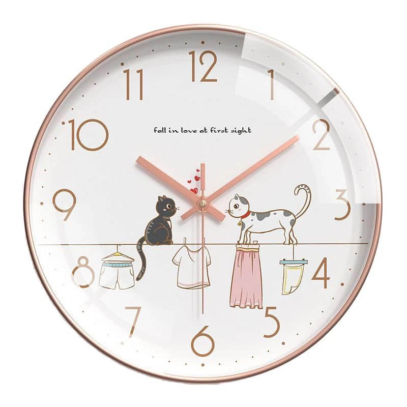 Watch from Silent Wall to Cat Shape "Fall In Love", Artistic Decoration for the House, Creative Gift for Fidanzata