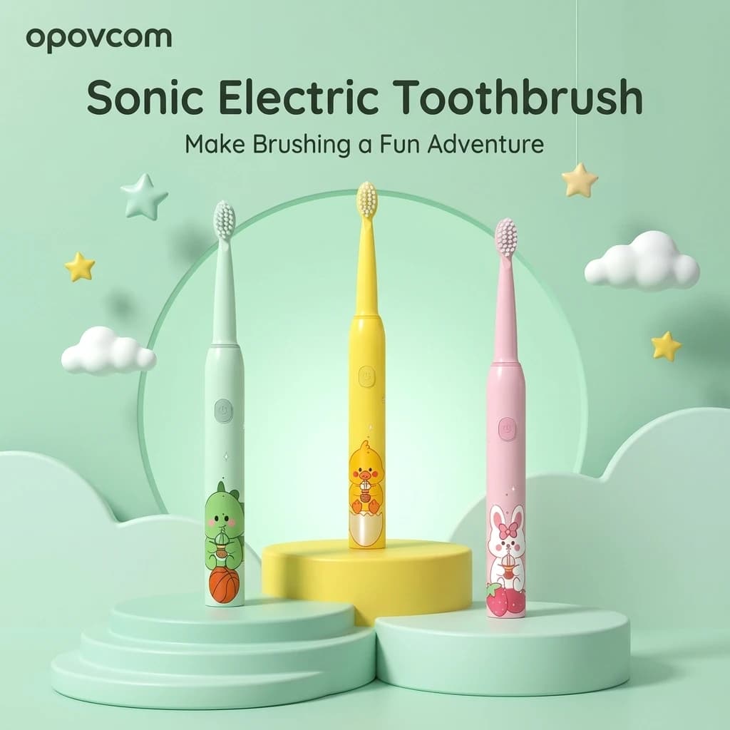 Spazzolino Elettrico Sonico per Bambini 6-15 Anni, Impermeabile IPX7, Setole Morbide, Timer Intelligente 2 Minuti, Design Cartone Animato