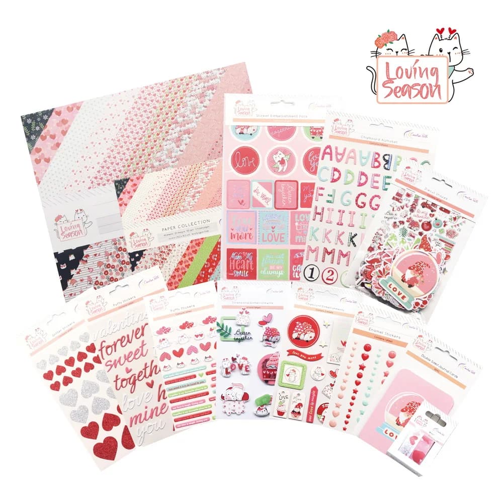 Creative Path Loving Season Scrapbooking Journaling Set Decorative Papers Washi Tape Die Cuts Sticker Full Set DIY Crafting Kits