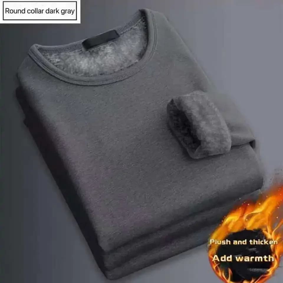 Winter Men's Long-sleeved Thermal Underwer T-Shirt Fleece Bottoming Shirt Round Neck Shirt Fashion Plus Velvet Padded T-shirt