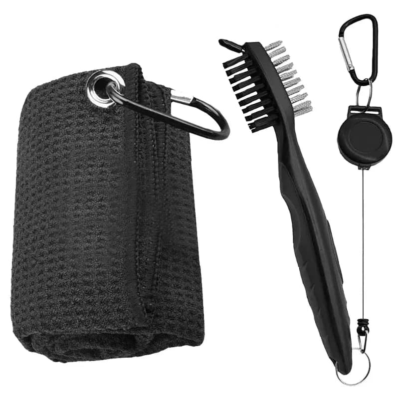 Kit Completo per la Pulizia di Mazze da Golf con Spazzola e Asciugamano, Spazzola a Doppia Faccia per la Pulizia delle Scanalature e Punta per la Cura di Putter, Wedge e Palline