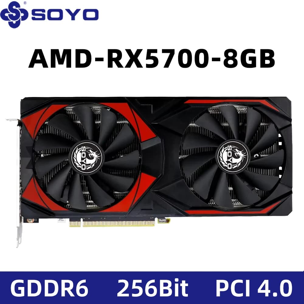 SOYO Nuove schede grafiche AMD Radeon RX5700 8G GDDR6 256Bit PCIE4.0x16 HDMI DP*3 per scheda video GPU desktop per computer da gioco
