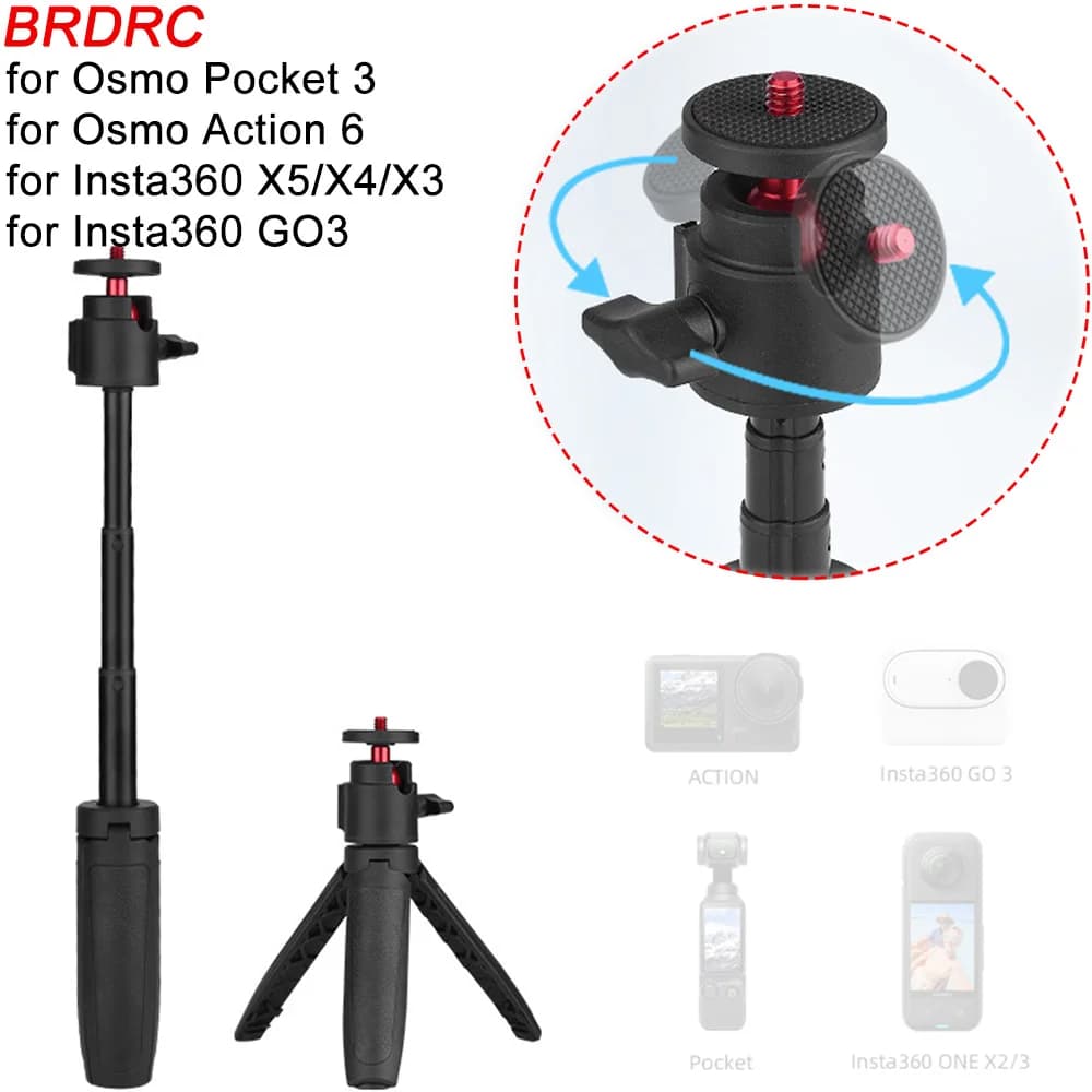 Treppiede BRDRC per DJI Osmo Pocket3, Asta Selfie Estensibile, Palo di Prolunga per Insta360 X5/X4/X3/X2/GO3, Accessori per Action Camera