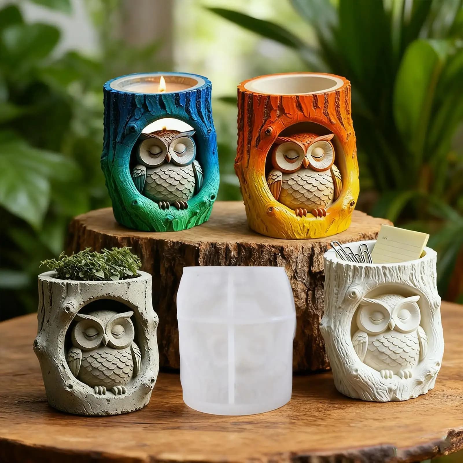 Tree Stump Owl Silicone Mold Epoxy Resin Molds Aromatherapy Cement Gypsum Cup Mold DIY Dropper Storage Cup Flowerpot Ornament