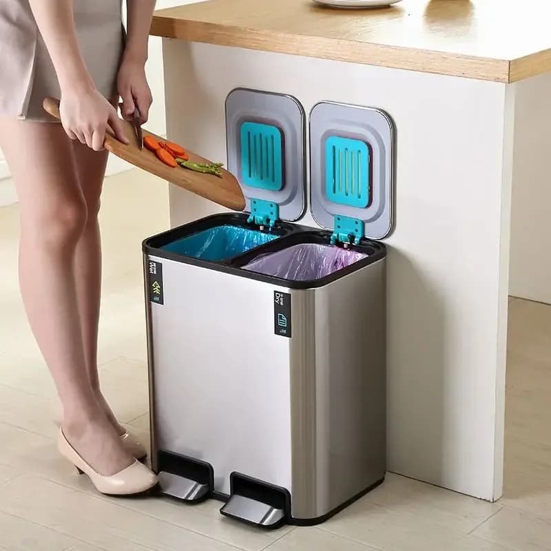 Pattumiera 9L + 9L coperchio doppia cucina pattumiera grande bagno camera da letto wc bidoni della spazzatura in acciaio inox cubo della spazzatura con pedale