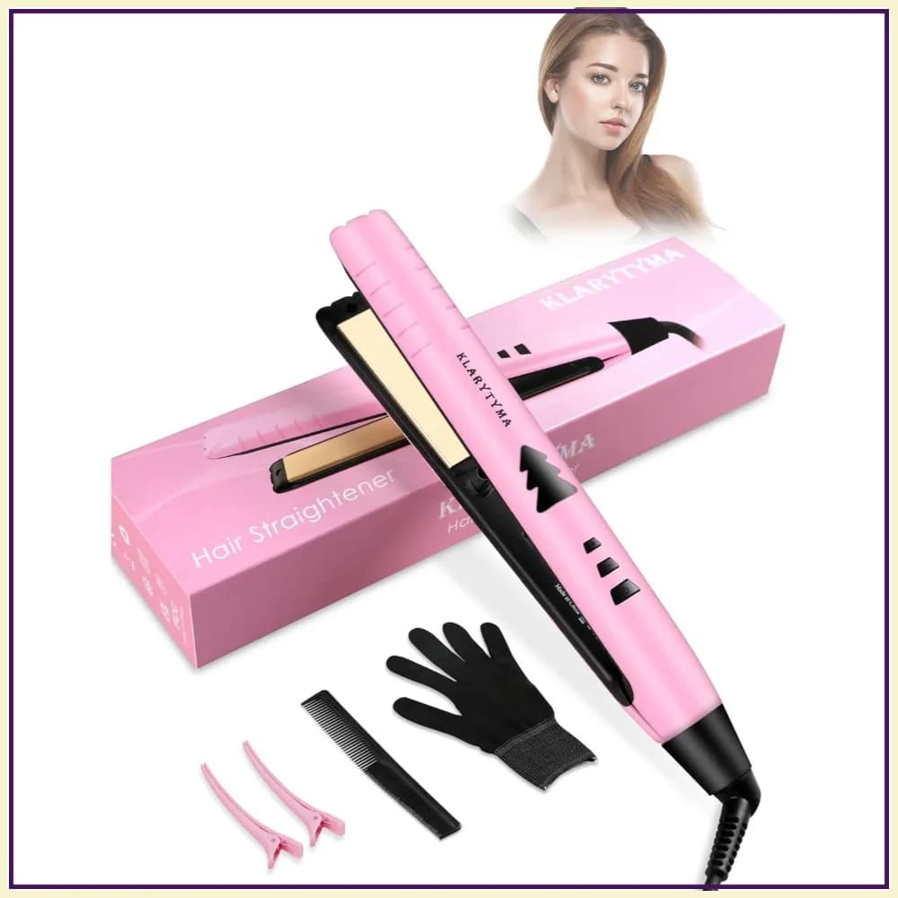 Piastra per capelli e arricciacapelli 2 in 1, piastre in titanio, riscaldamento in 15 secondi, ioni negativi, formato mini da viaggio, rosa