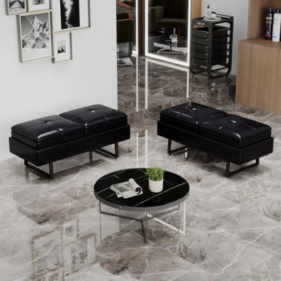 4-Seat Waiting Room Bench - 2Pcs Office Waiting Room Chairs PU Leather Benches Modern Entryway Bench with Thickened Cushion for