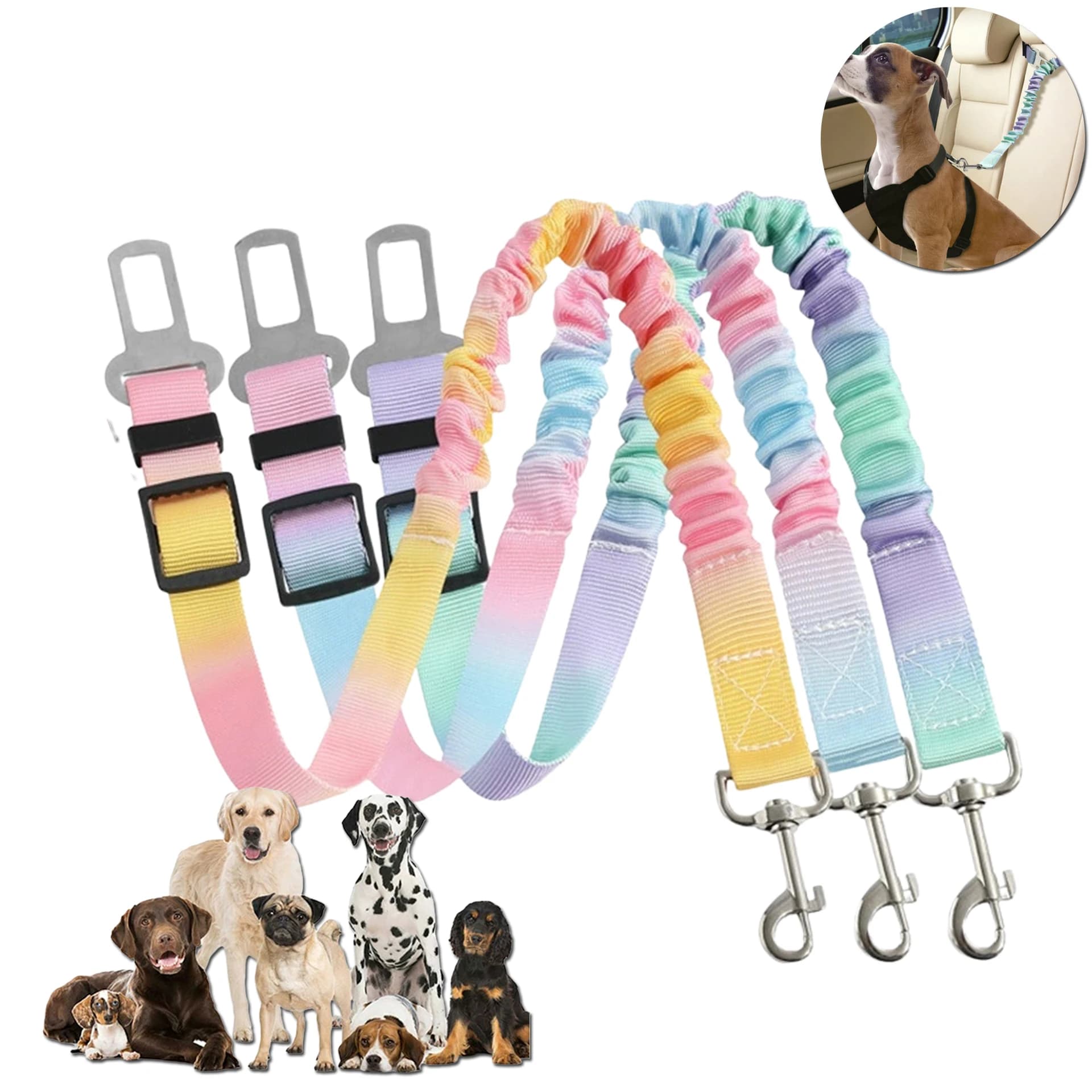 Cintura di sicurezza per cani Cinture di sicurezza per auto regolabili per cani per veicolo Cintura di sicurezza per animali domestici in nylon con tampone elastico elastico Imbracatura per auto durevole