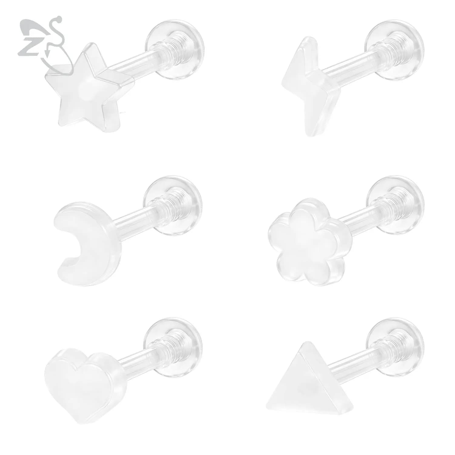 ZS 1PC Acrylic Stud Earring for Women Transparent Star Moon Heart Shape Earring Ear Helix Conch Cartilage Piercing 16G Jewelry