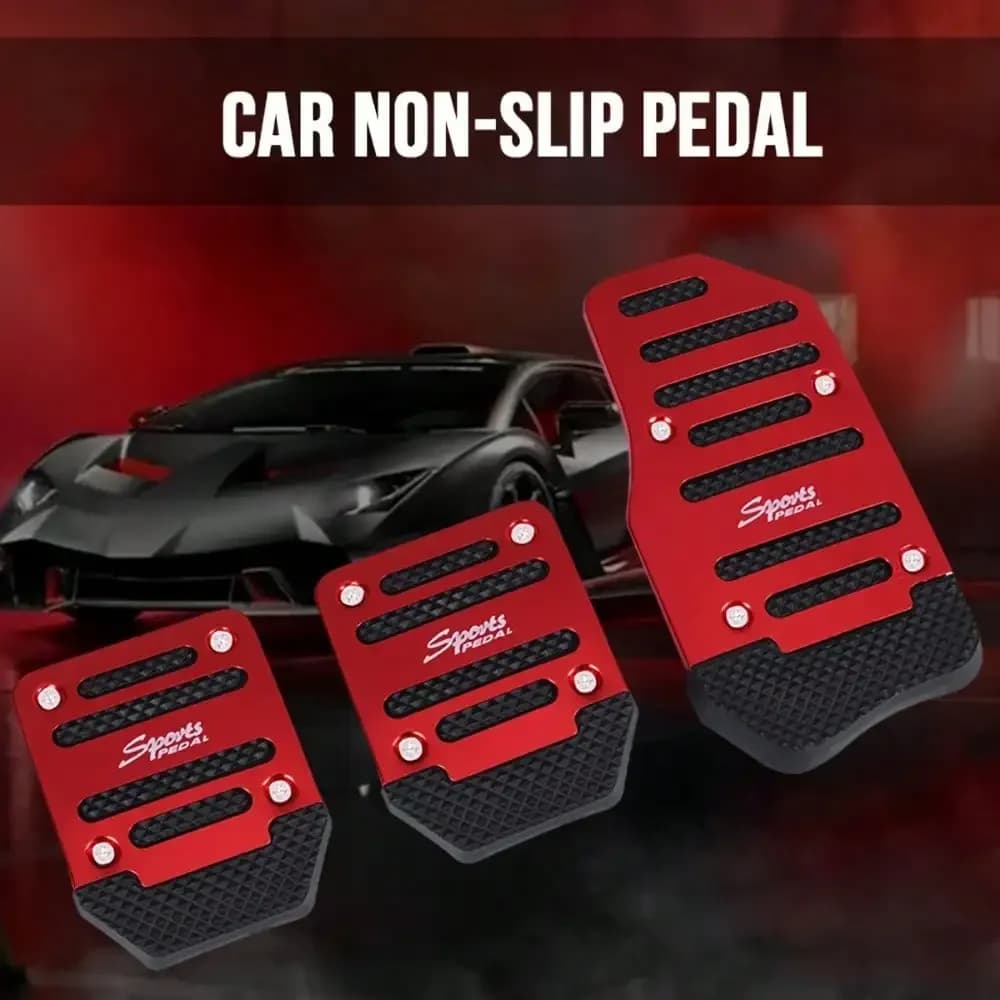 Universal Car Pedal Cover Aluminum Automatic Gear Gas Pedal Set Kit Red Silver Pedals Anti-slip Tools