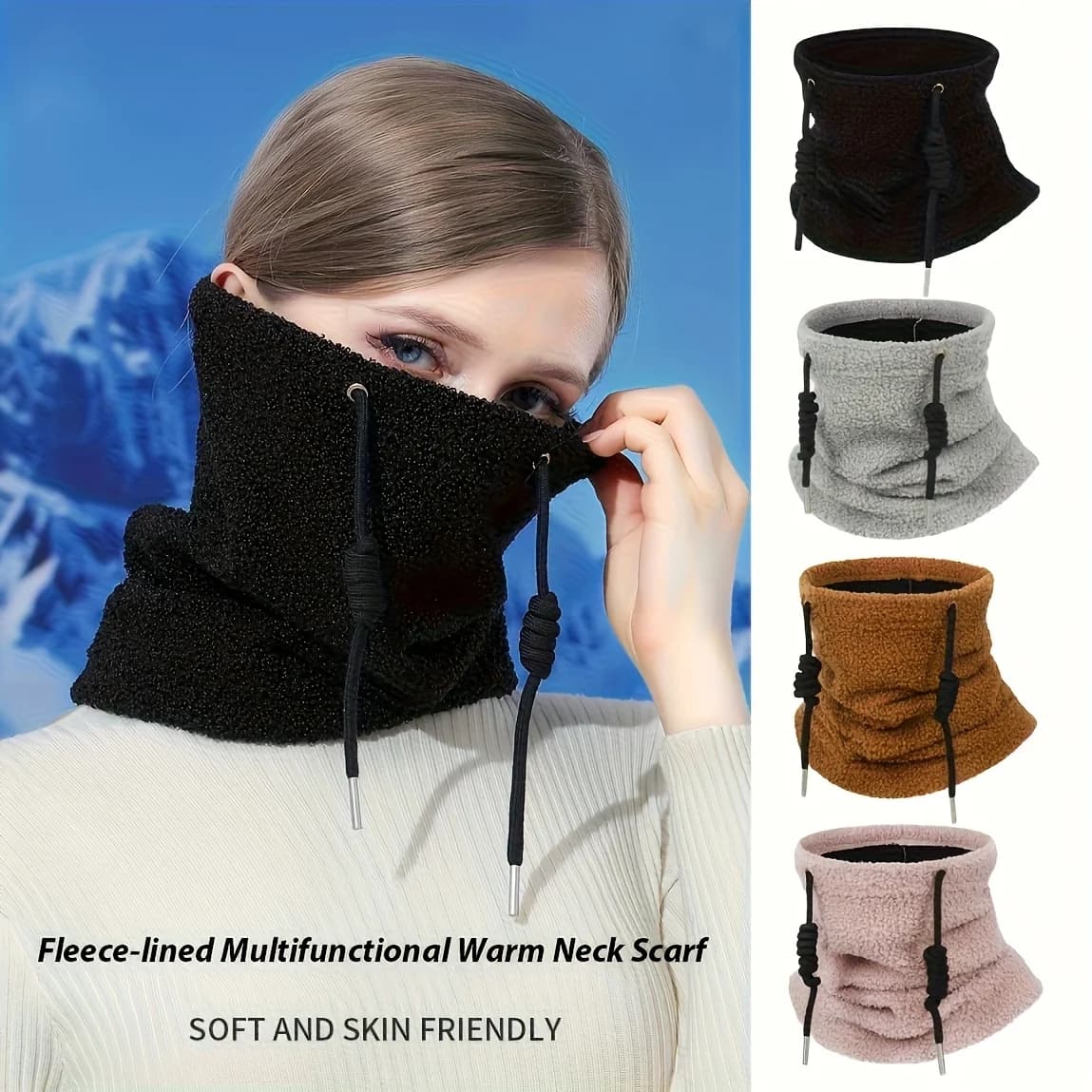 Winter Neck Tube Scarf Thermal Windproof Polar Fleece Bandana Face Cover Adjustable Neck Warmer Cycling Outdoor Cold Weather