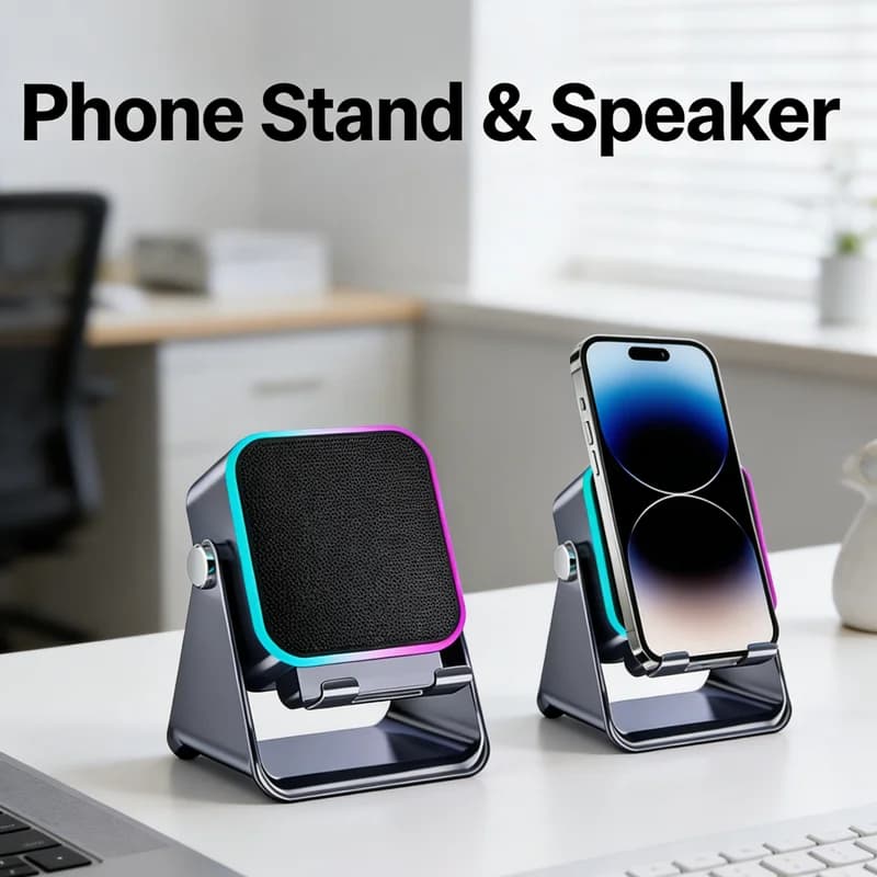 Bluetooth phone support 5 in 1 with wireless induction speaker, 8 mode RGB light and surround sound