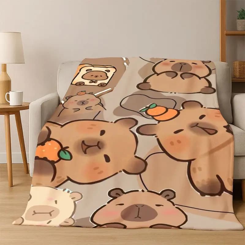 Simpatica coperta in flanella con cartone animato di capibara, morbida e calda, ideale per camera da letto, soggiorno, letto, viaggi, campeggio, picnic, regalo per bambini