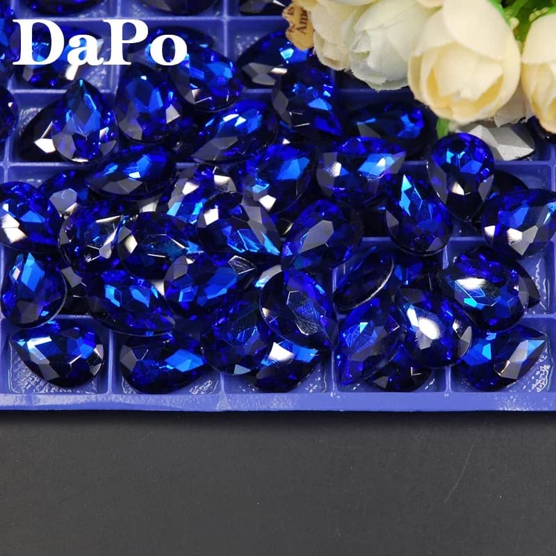 Pietra di cristallo di vetro con punta in pietra fantasia a goccia di colore zaffiro/blu per la creazione di gioielli 4x6mm ~ 20x30mm