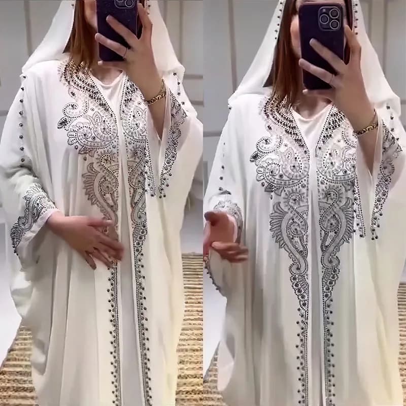 Eid Muslim Dress for Women Abaya Hooded Set 2-piece Diamond Jalabiya Morocco Holiday Dresses Dubai Abaya Caftano Dress Long Dress