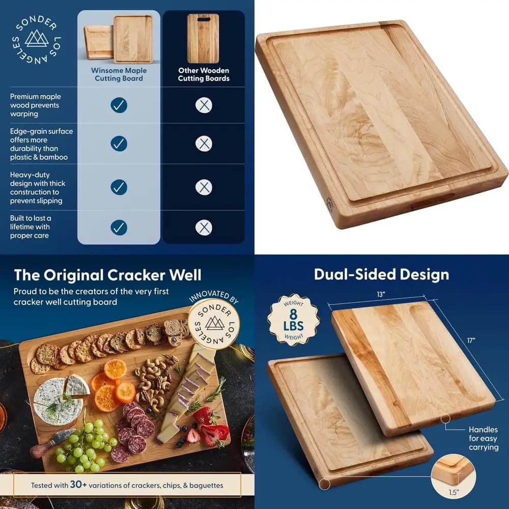 U.S. Maple Edge grain cutter handmade with groove and juice compartment, 17x13x1.5 inch, gift box